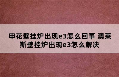 申花壁挂炉出现e3怎么回事 澳莱斯壁挂炉出现e3怎么解决